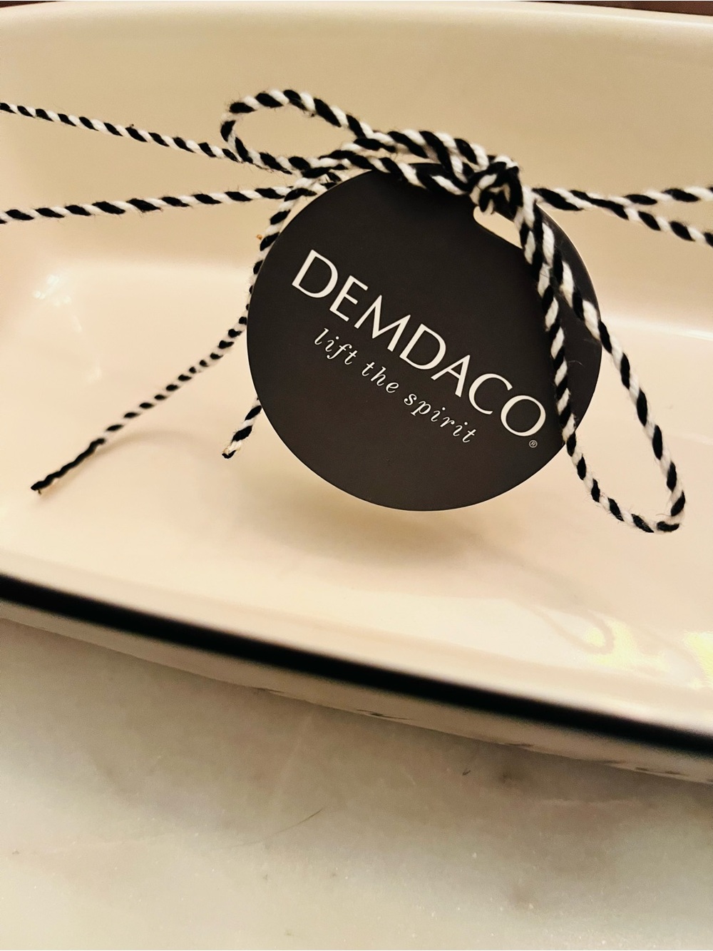 Demdaco Cream 'Made for You' Ceramic Baking Dish w/Black Trim & Stylish Script - Picture 4 of 9